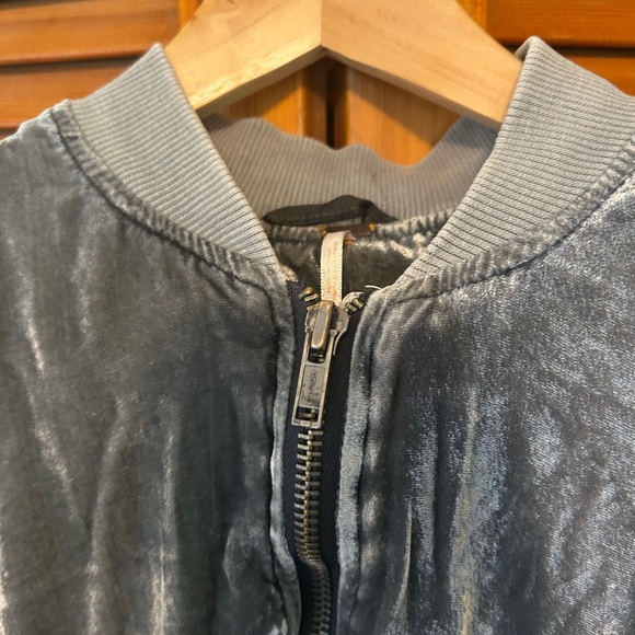 Free People Metallic Blue Gray Velour Jacket - Picture 11 of 11